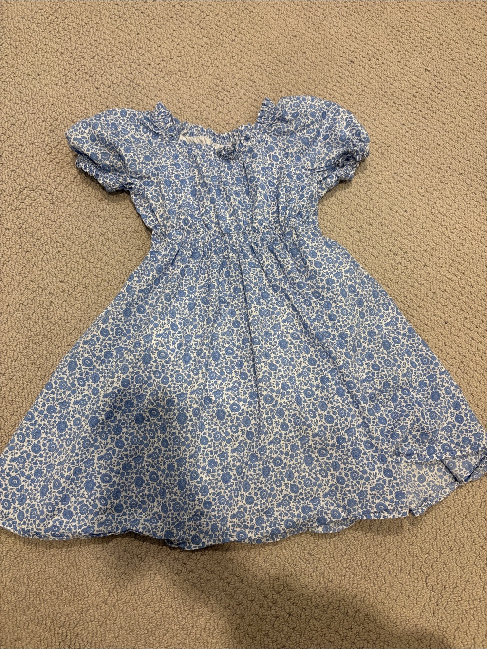 J. Crew Blue Floral Smocked-Style Puff Sleeve Dress